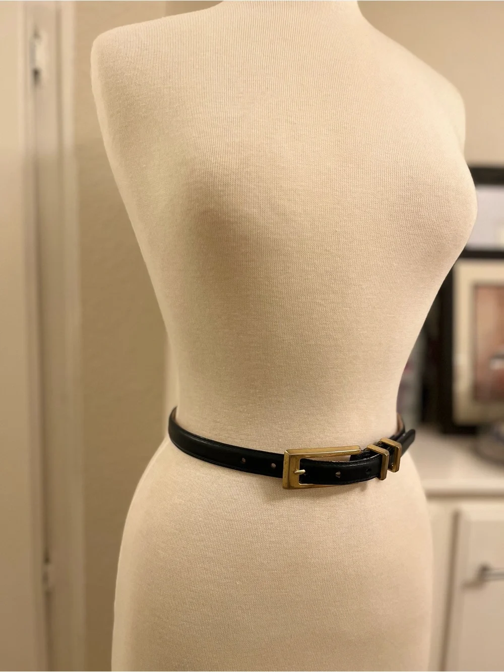 Cipriani Black Leather Belt with Gold Buckle and Double Loops